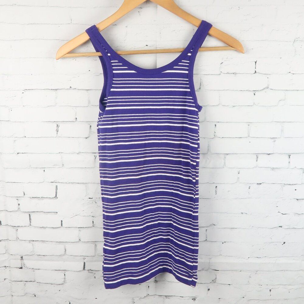 BANANA REPUBLIC PURPLE & WHITE STRIPE EXTRA LONG TANK TOP SIZE XS NWT - Picture 8 of 8